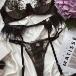 Black Rose Feather Bra Set