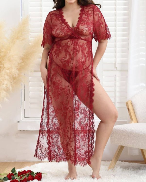 Plus Size Side Slit Lace Dress