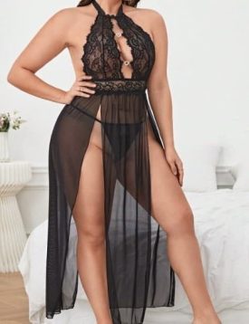 Plus Size Halterneck Slit Dress