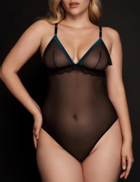 Pine Green Mesh Open Crotch Teddy